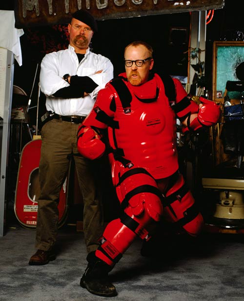 Adam Savage in a padded suit