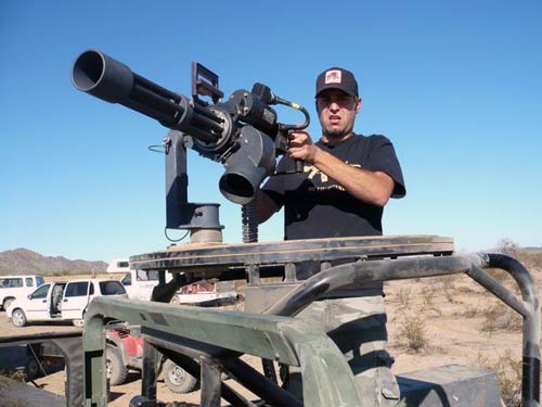 Tory Belleci firing machine gun