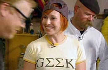 Kari Byron wearing geek shirt